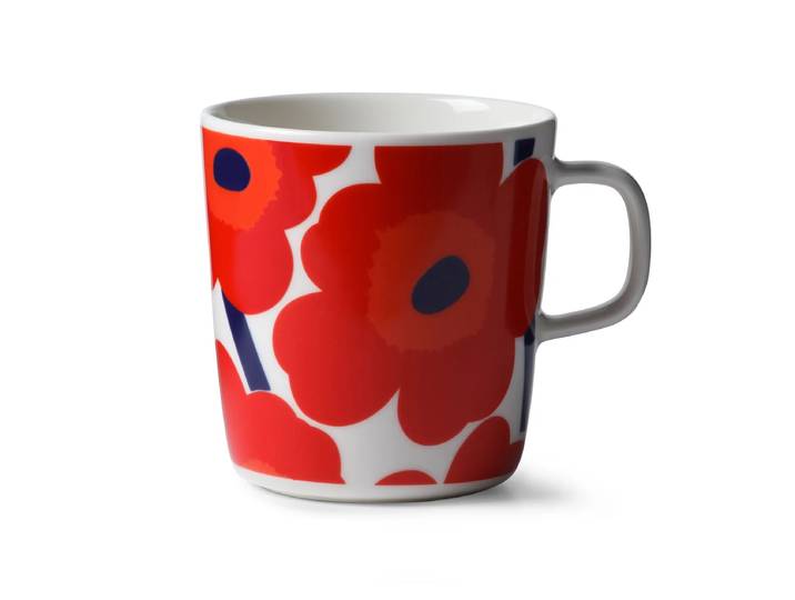 Marimekko - Oiva Unikko Becher mit Henkel, 400 ml, weiss / rot