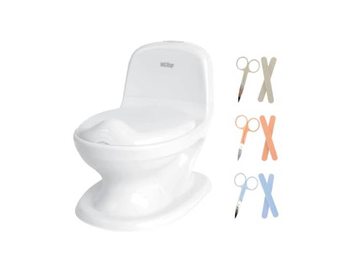 Nûby My Real Potty Potty Potty met realistisch afvoergeluid & babynagelverzorgingsset (kleur niet selecteerbaar: roze, grijs of blauw) - promotiepakket