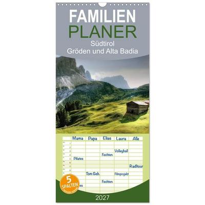 Familienplaner 2027 - Südtirol - Gröden und Alta Badia mit 5 Spalten (Wandkalender, 21 x 45 cm) CALVENDO