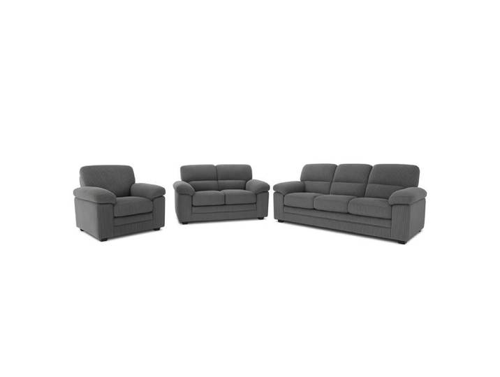 LINCOLN - Ensemble canapé 3 places + 2 places + fauteuil en velours côtelé gris foncé