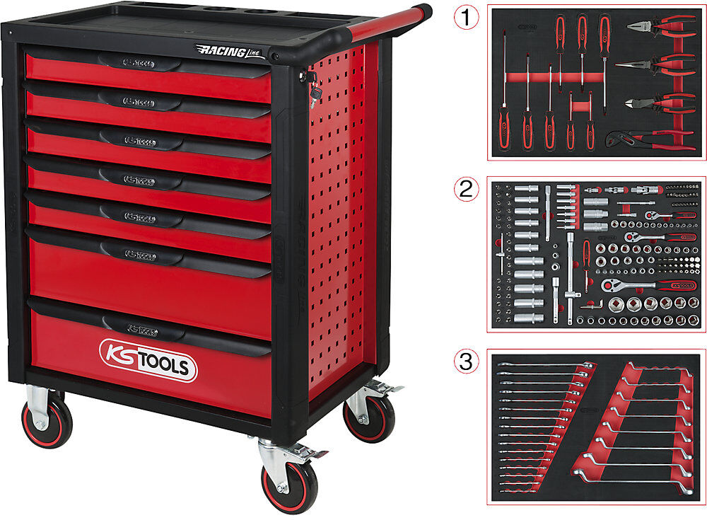Werkstattwagen RACINGline, mit 215 Premium-Werkzeugen, 7 Schubladen KS Tools