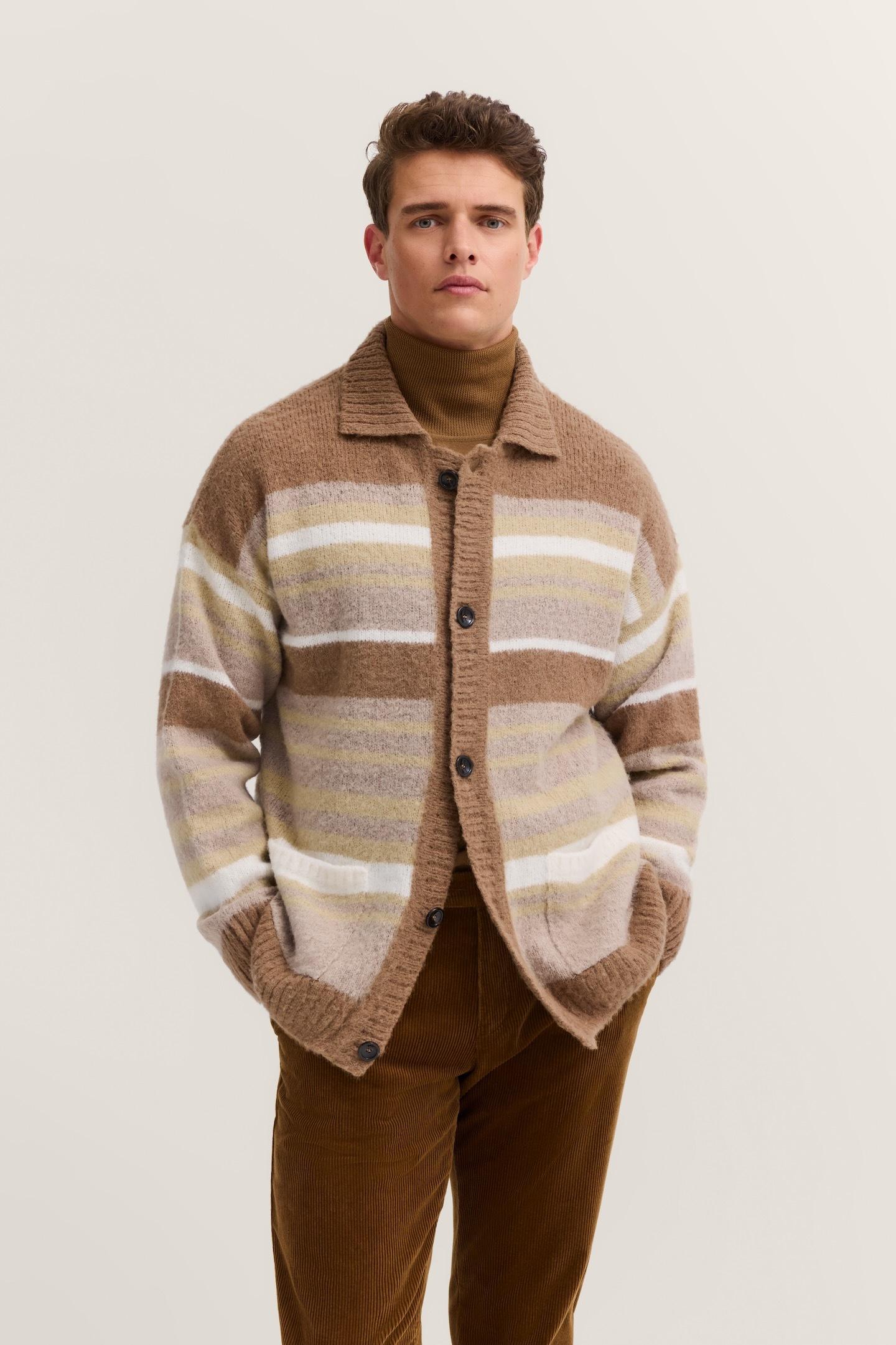 Bugatti Herren Cardigan gestreift mit Knopfleiste & Kragen