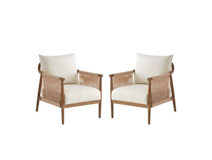 Lot de 2 Fauteuil Style bohème Accoudoirs en bois massif Modèle moderne beige