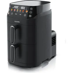 Arendo Heissluftfritteuse Doppelstock 5 L, Dual Zone Airfryer mit 2 Kammern übereinander, 2000 W, Fritteuse, Schwarz