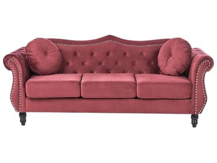 Beliani 3-Sitzer Sofa Samt dunkelrot gepolstert gesteppt mit Kissen luxuriös Chesterfield Stil Skien