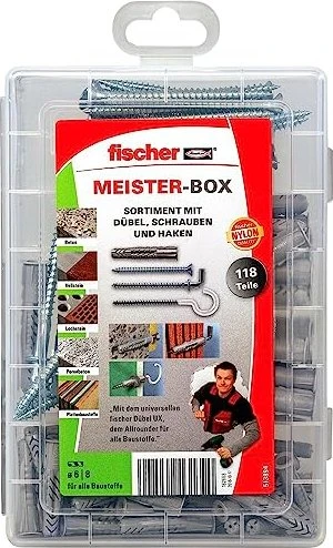 fischer Meister-Box UX + S + H 513894 Dübel- und Schrauben-Sortiment, 118-teilig