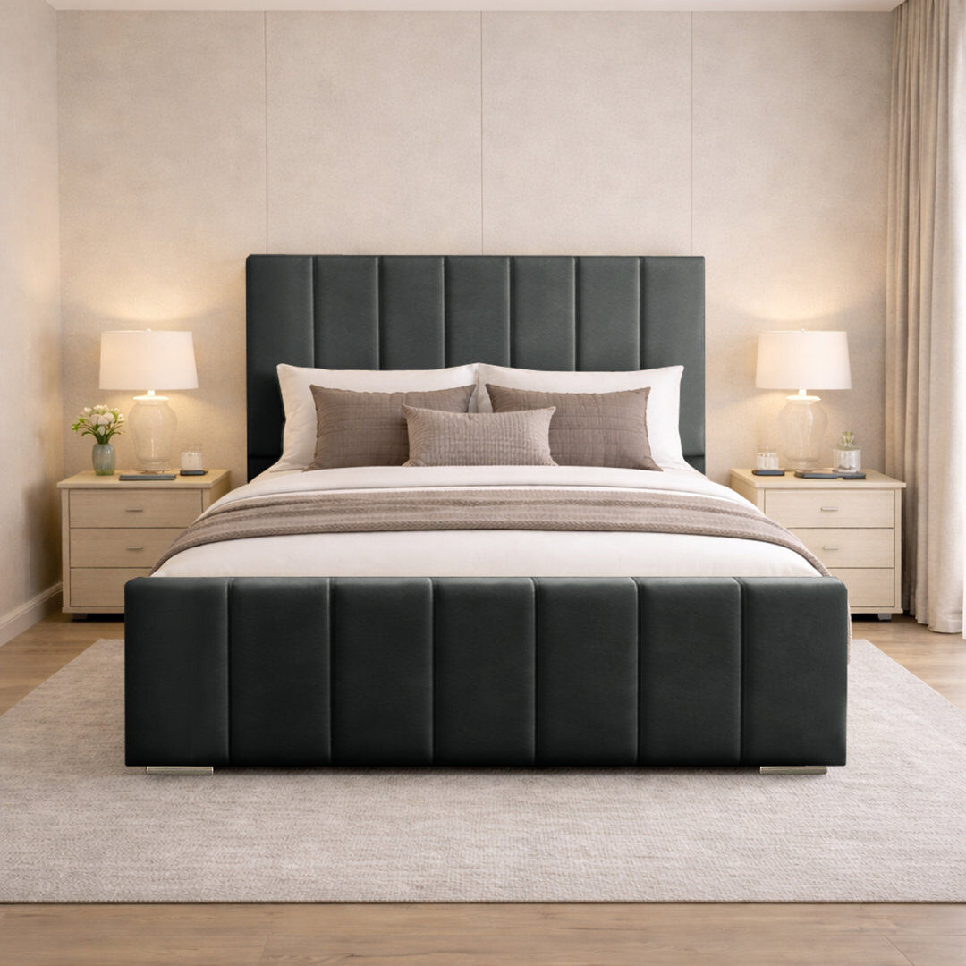 Canora Grey Connell Upholstered Bed Frame Asphalt Single (3')
