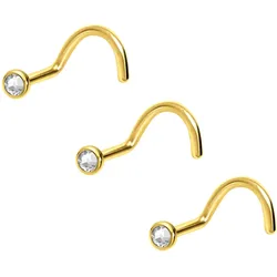 SET Chirurgenstahl Nasenstecker Spirale FLACHE KRISTALLDISC