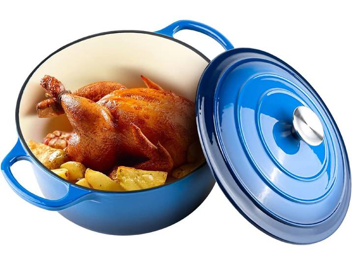 Marmite de four hollandais émaillée avec couvercle, marmite à soupe en émail de 5L, marmite de cuisson de soupe, four hollandais en fonte avec doubles poignées pour la cuisson du pain