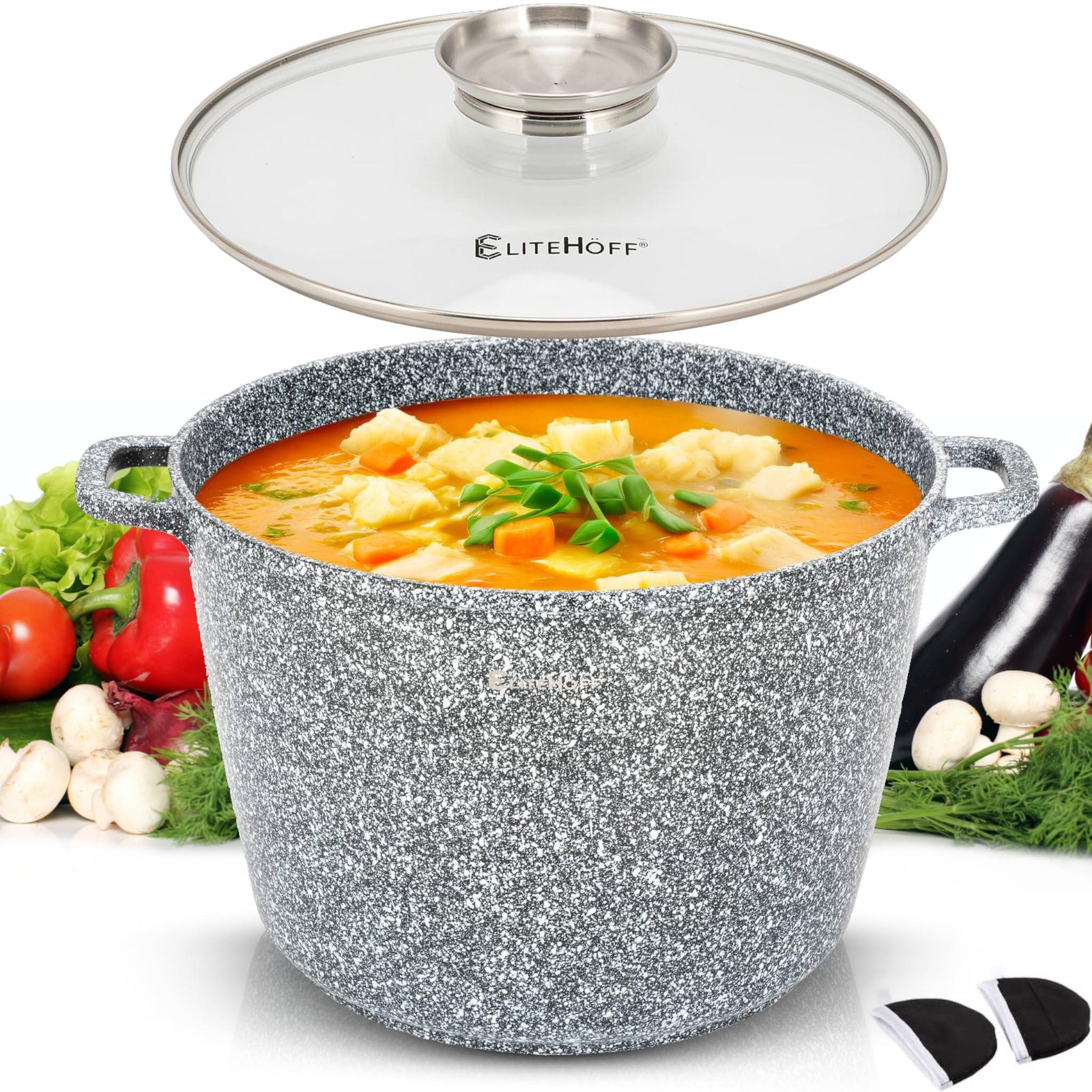 Selius Anti-aanbakpan met deksel, aluminium soep pan, 10L, Ø 28 cm