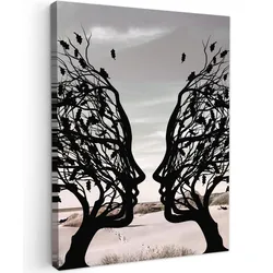 LEINWANDBILD Strand - Meer - Menschen - Baum - Moderne Kunst Room Decor 30x40 cm
