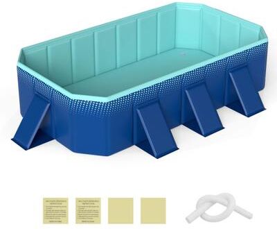 Costway Non-Inflatable Swimming Pool Portable Around Ground Pool with 24 Wall Panels-Navy