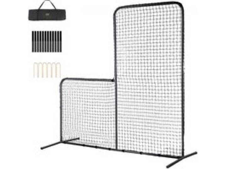 VEVOR L-Typ Baseball für Schlagkäfig, 213 x 96 x 213 cm Baseball- und Softball-Sicherheitsschirm, Tragbares Schlagnetz mit Tragetasche & Bodenpfählen, Pitching-Netz zum Schutz der Pitcher, Schwarz