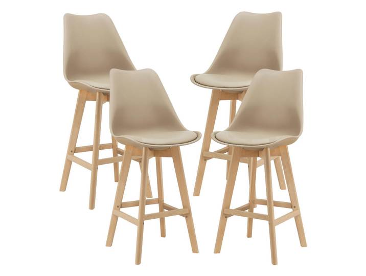 [en.casa] Barstuhl Lublin 4er-Set, Beige, Leder, 48x105x58 cm, Esszimmer, Barmöbel, Barhocker