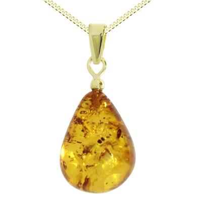 Kette mit Anhänger OSTSEE-SCHMUCK "Ostsee-Schmuck Kette mit Anhänger Tropfen ca. 17 mm lang" Gr. 45, gold, Halsketten, Damen, 45cm, Gelbgold 333, L: 42