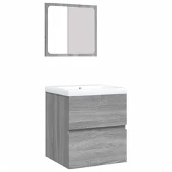 Helloshop26 - Badezimmer-Waschtisch mit Waschbecken und Spiegel Sonomagrau 02_0006645