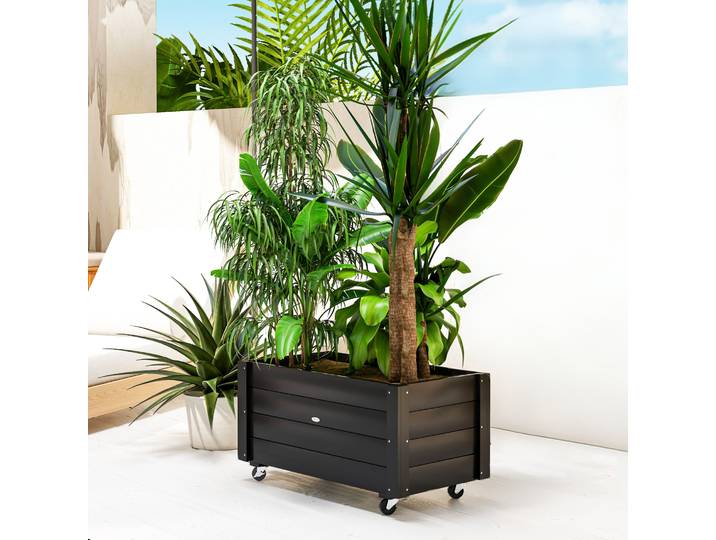 Outsunny Jardinière sur roulettes - jardinière rectangulaire - tissu non tissé inclus - noir