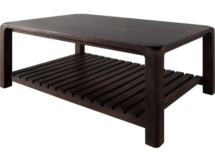 MASSIVMOEBEL24 Table basse 120x80 Acacia laqué Tabac BUENO #4001
