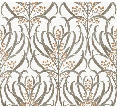 Ronald Redding Calluna White & Taupe Metallic Wallpaper