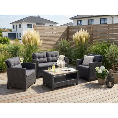 Gartenlounge-Set KONIFERA "St. Tropez", schwarz, Polyrattan, Sitzmöbel-Sets, Gartenmöbel-Set, Polyrattan, Stahl, Ablage unter dem Tisch, Balkonset, Loungeset