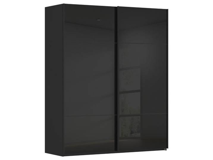 Novel Schwebetürenschrank, Glas schwarz, Glas, 7 Fächer, 201x223x67 cm, Typenauswahl, umfangreiches Zubehör erhältlich, in verschiedenen Größen und Holzdekoren erhältlich, Schlafzimmer, Kleiderschränke, Schwebetürenschränke