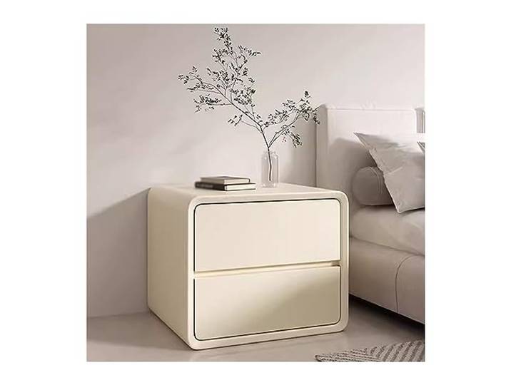 YANG11FAN Vielseitig Nachttisch aus Holz mit 2 Schubladen ohne Griffe Nachttisch aus Mikrofaserleder(Cream,Klein)