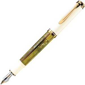 Pelikan Füller Souverän M400, Feder F, Schildpatt-weiß, 14-Karat Bicolor-Goldfeder