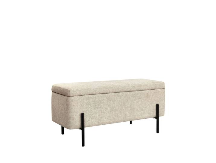Banc coffre en tissu et métal l100cm - beige