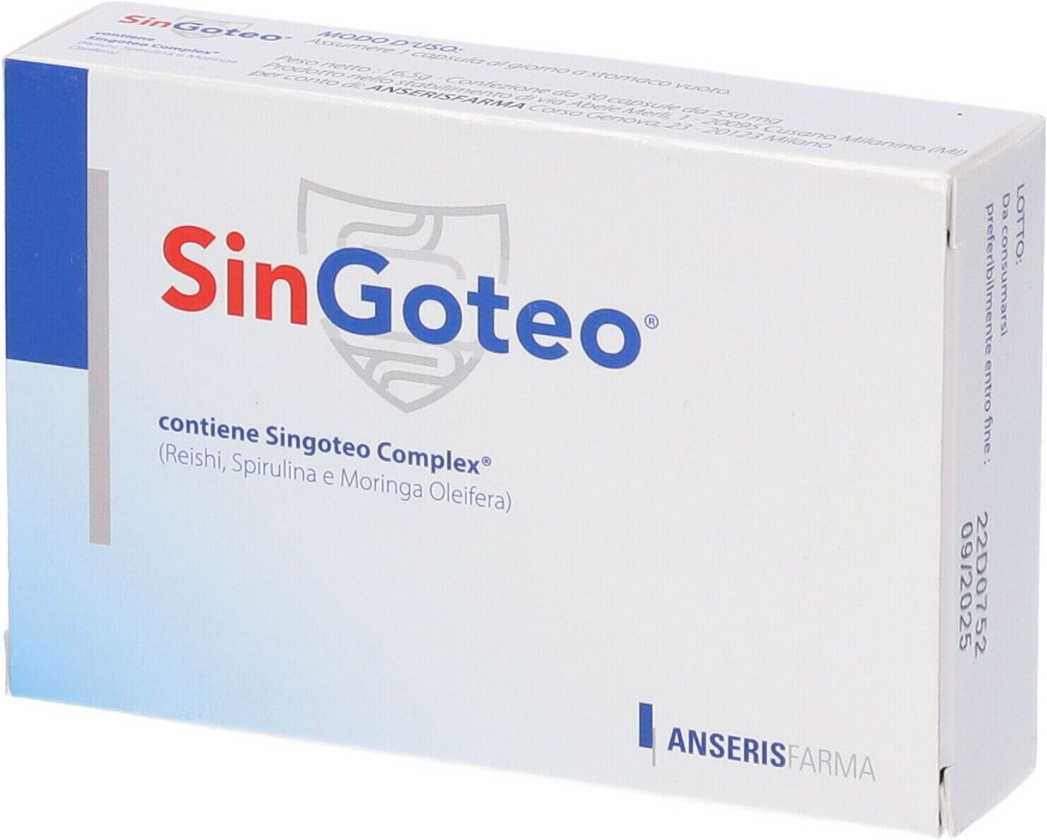 ANSERIS FARMA Srl SinGoteo Integratore Permeabilità Intestinale, 30 Capsule