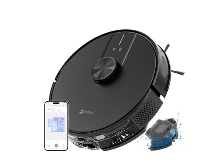 EZVIZ RE4 Noir\, Robot Aspirateur Laveur\, Navigation LiDAR\, Détection Obstacles\, Aspiration 4000Pa\, Cartographie Multi-étage\, idéal pour Les Tapis et Poils d'animaux\, Contrôle APP/Alexa