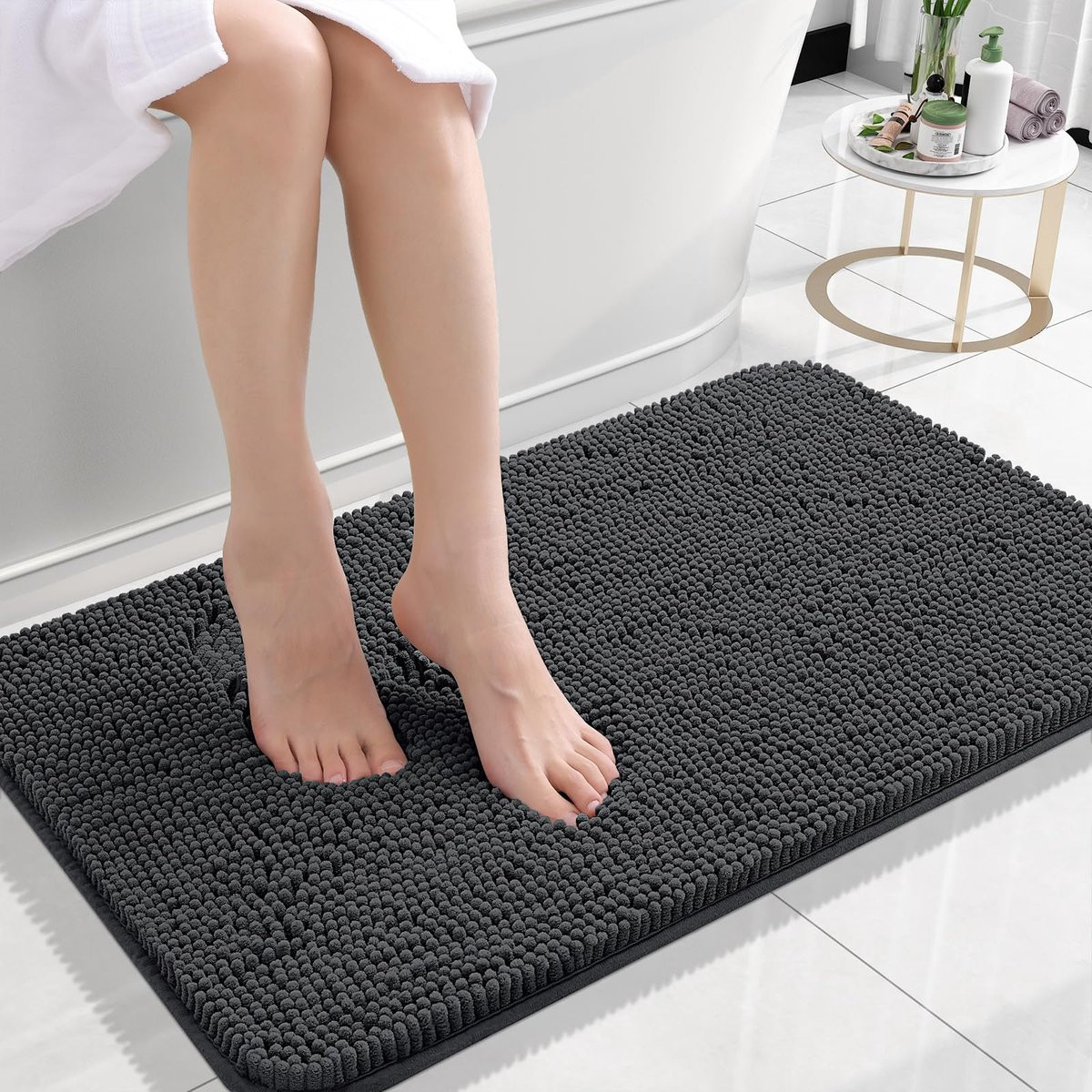 Olanly Chenille Badmat Antislip - Donkergrijs - 51 x 76 cm
