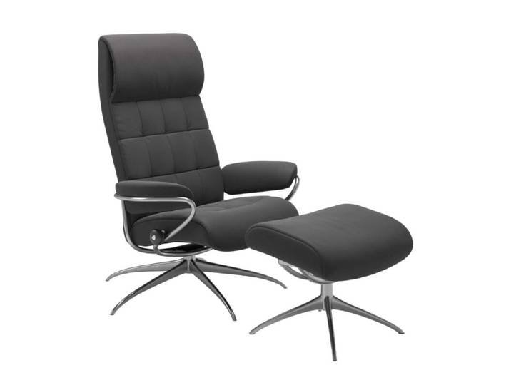 Stressless London Relaxsessel High Back Star - Leder Paloma Rock - Metall chromfarben - inkl. Hocker Modern, Skandinavisch, Zeitlos
