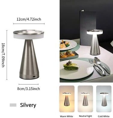 Uplifted Finds LED Wireless Table Lamp Rechargeable Touch Desk Light Restaurant Bar Desktop Mood Lighting silver