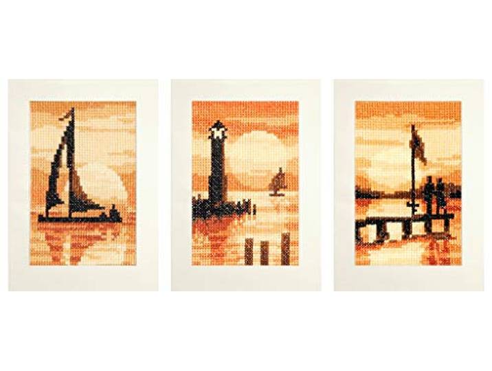 Vervaco wenskaarten zonsonderg Aida set van 3 kruissteekverpakking, wit, 10,5 x 15 x 0,3 cm