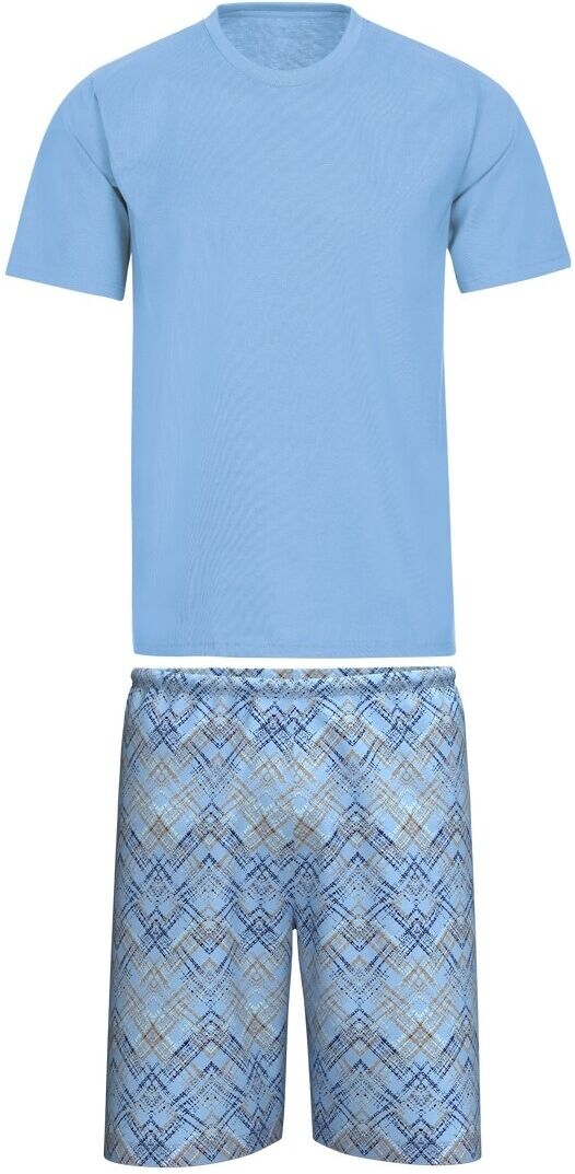 Schlafanzug TRIGEMA "TRIGEMA Shorty-Pyjama mit Zickzackmuster", Herren, Gr. M, blau (horizont), Single Jersey, 100% Baumwolle, Homewear-Sets Schlafanzug