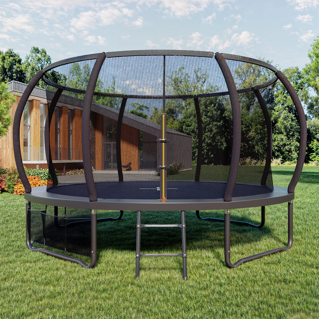 Maxway Furniture 427cm Oval Backyard Trampoline with Safety Enclosure Black 265cm H X 427cm W X 427cm D