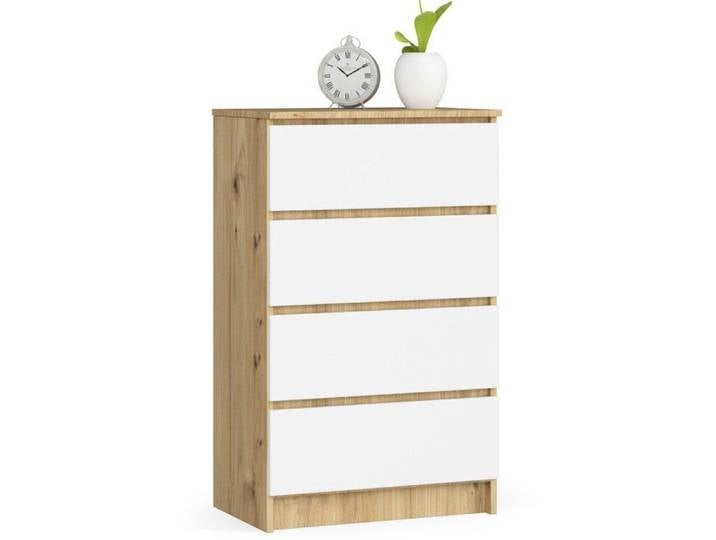 Commode AKORD K60 Chêne Artisan 60 cm 4 tiroirs façade Blanche 60x40x99 cm