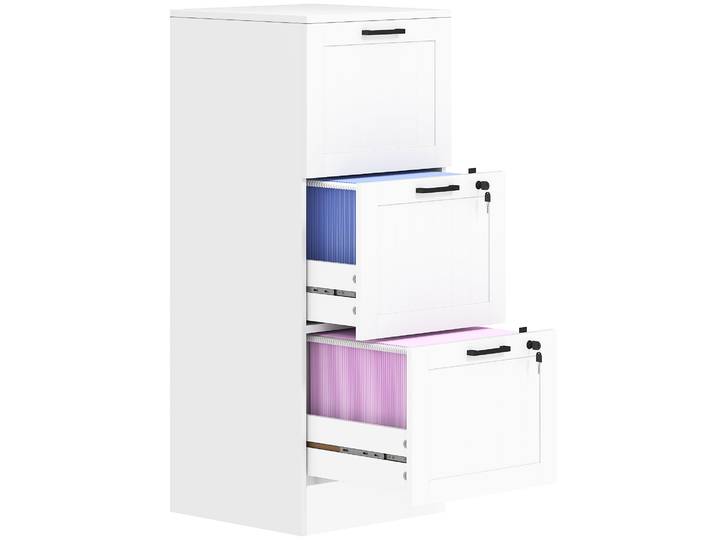 Meuble de bureau Homcom avec 3 tiroirs, armoire de classement avec serrures, tiroirs de bureau avec porte-documents suspendus pour A4