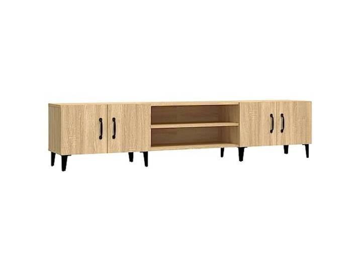 KUPTYERFG TV-Schrank Sonoma-Eiche 180x31,5x40 cm Lowboard Metallfüße Stilvolles TV-Möbel fürs Wohnzimmer mit 4 Türen und 4 Fächern aus robustem Holzwerkstoff für Ordnung und Dekoration.