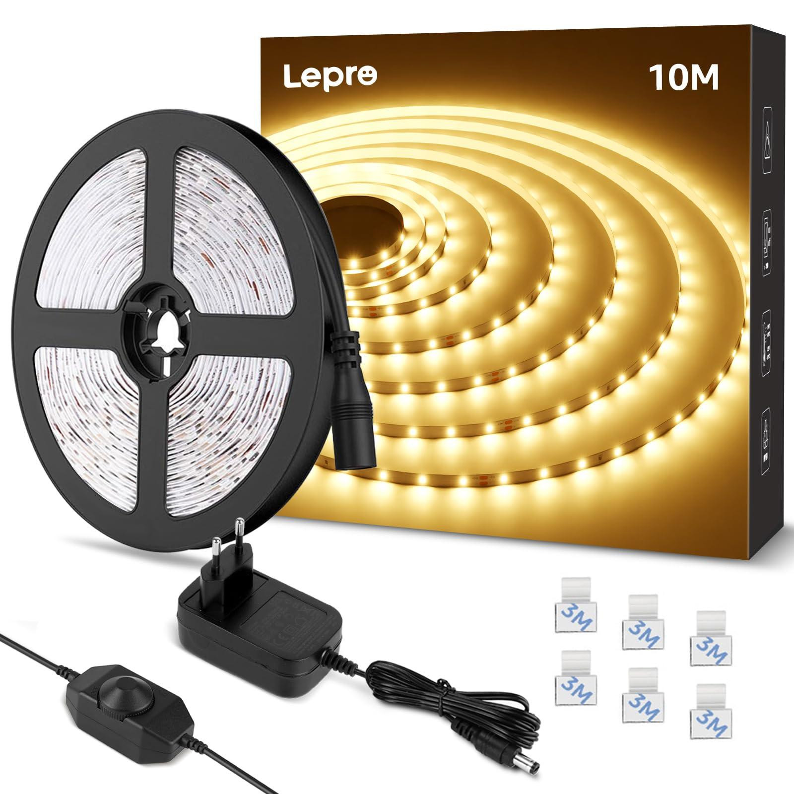 Lepro LED-strip 10 meter warm wit 3000K dimbaar met voedingsadapter