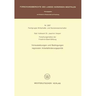 Voraussetzungen und Bedingungen regionaler Arbeitsförderungspolitik, Taschenbuch von Joachim Vesper, VS Verlag für Sozialwissenschaften,
