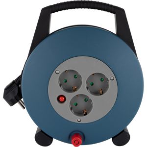 REV-Ritter Kabeltrommel Kabelbox blau, für innen, 3x Schutzkontaktsteckdosen, Kabeltyp H05VV 1,5 mm², 10 m