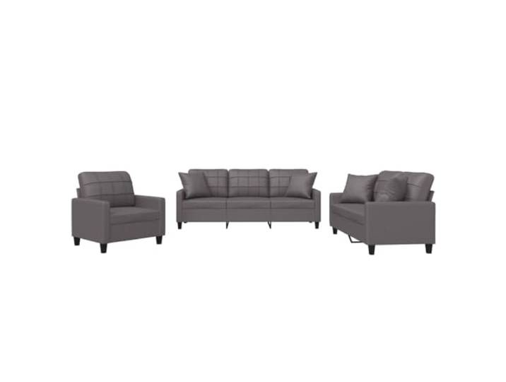 GHVBNMF 3-tlg. Sofagarnitur mit Kissen Grau Kunstleder Couch Set Modernes Polstermöbel Set aus pflegeleichtem Kunstleder inklusive Kissen für das Wohnzimmer.