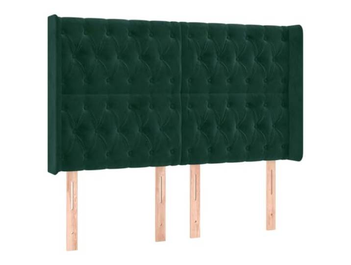 KTHLBRH Ohr-Kopfteil aus Samt, dunkelgrün, 147 x 16 x 118/128 cm Samt 100% Polyester, Beine aus massivem Lärchenholz, höhenverstellbar, Rückenunterstützung, 1 Kopfteil mit 2 Ohren