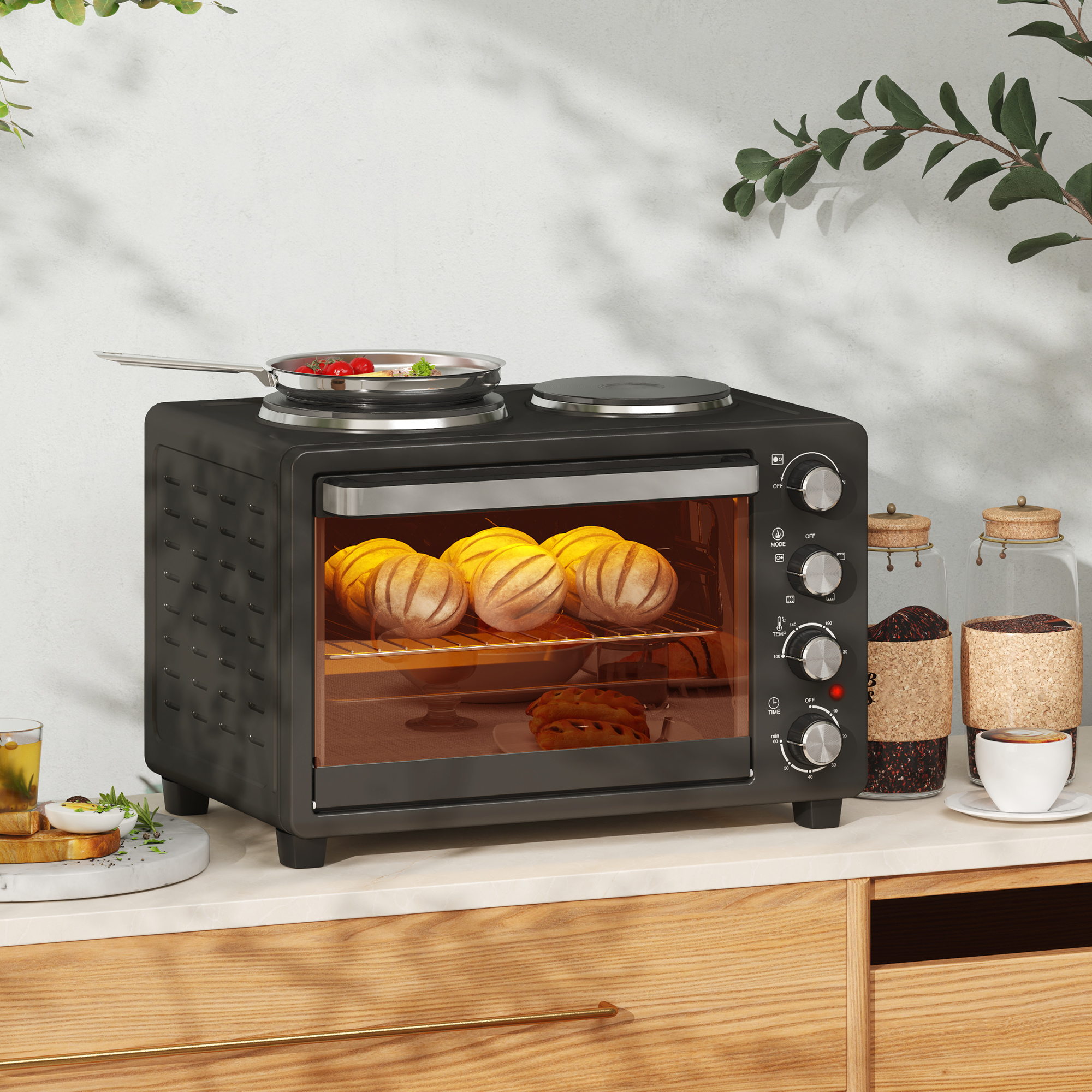 Homcom Forno Elettrico da Appoggio 28L 2600W con Piastre Riscaldanti, Temperatura Regolabile, Timer e Teglia, 48,6x36,3x33 cm, Nero   Aosom Italy