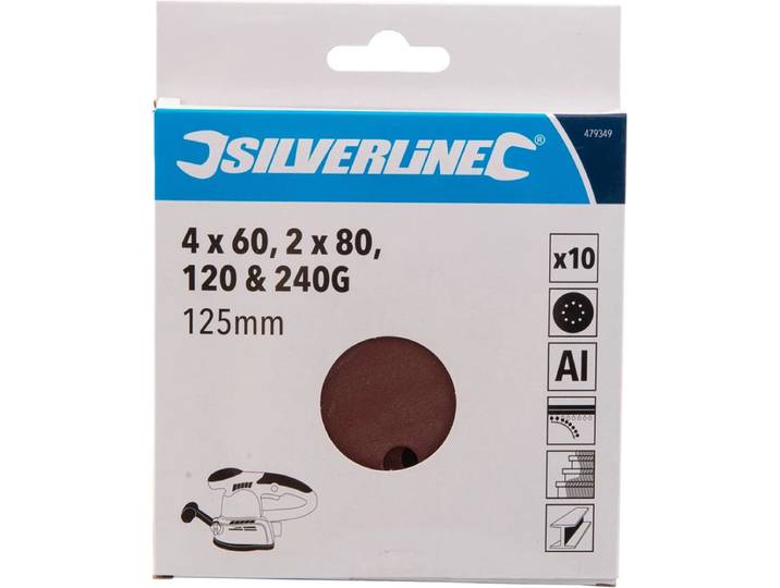 Silverline Geperforeerde klittenband schuurschijven - Ø 125 mm - 10 stuks - diverse korrelgroftes
