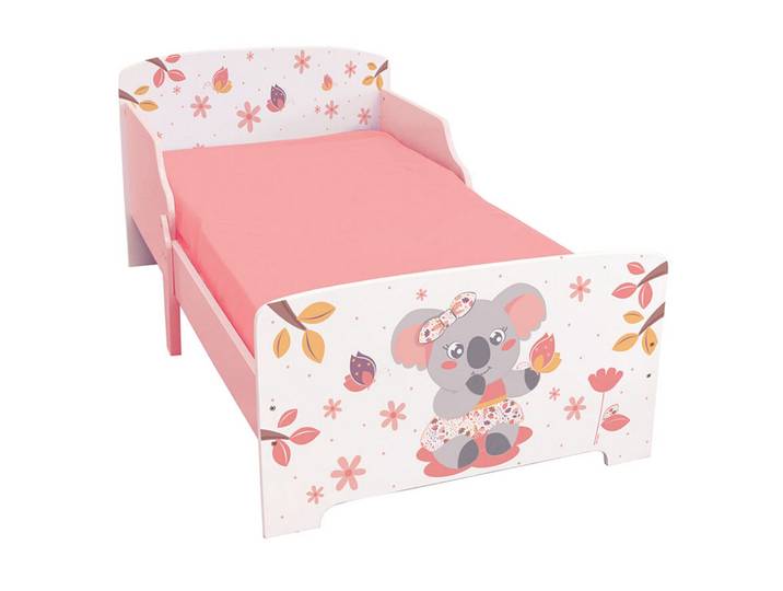 Les Tendances – Lit Enfant Cally Mimi Koala 140 X 70 Cm – Structure En Mdf Laqué – Décorations Fleurs Et Koala – Sécurisé Avec Demi-panneaux Latéraux