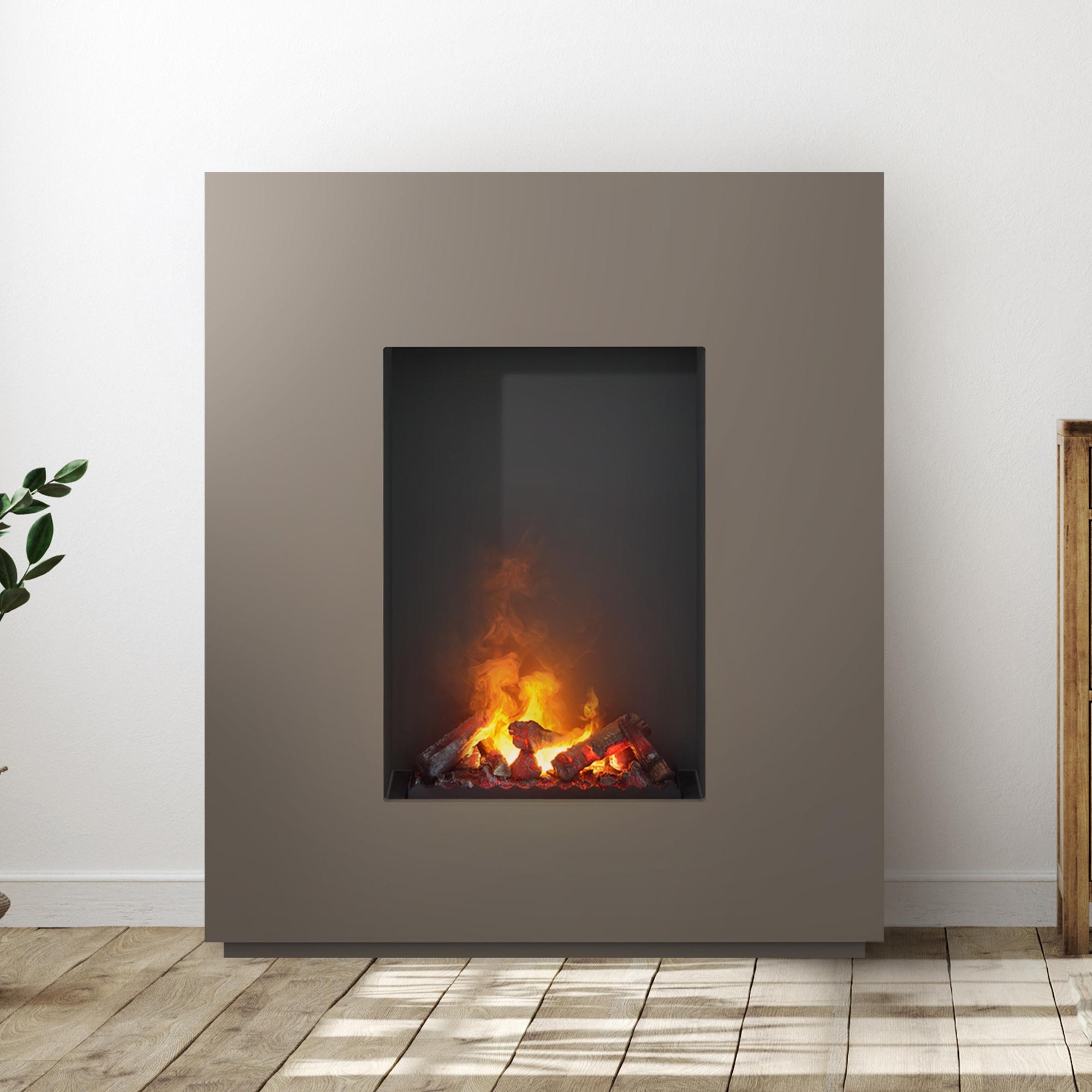 Noble Flame SUVA 950 BS [Opti-myst Elektrokamin mit Heizung]: Beigegrau - Schwarz, spiegelnd