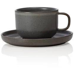 12x Ober- und Untertasse Kaffeetasse 220 ml Steinzeug ROCKZZERO One Stone Grey / dunkelgrau
