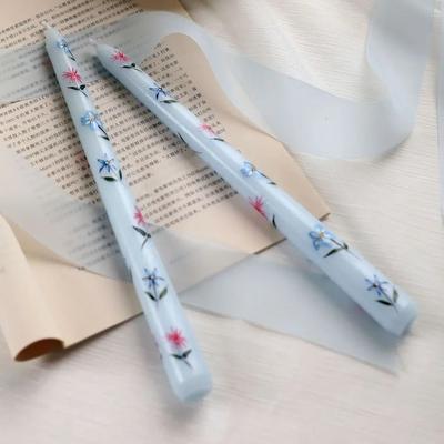 Uplift Essentials 2 Piece Hand Painted Rose Taper Candles light Blue